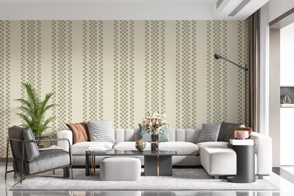 Ticking Checker Stripes - Sage Wallpaper⁠