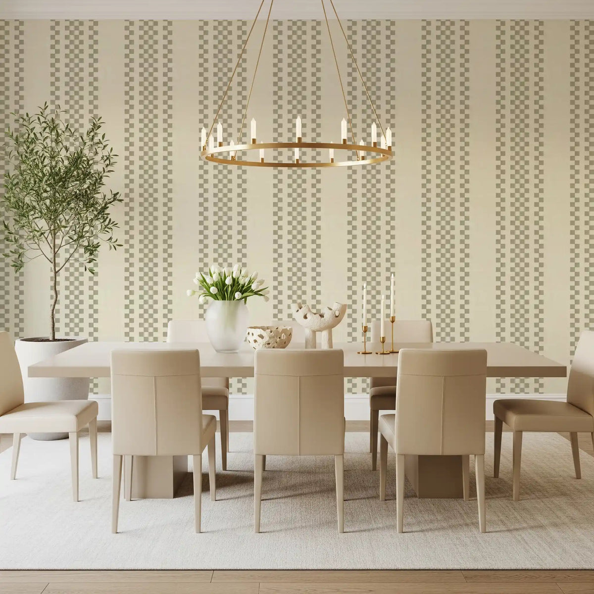 Ticking Checker Stripes - Sage Wallpaper⁠