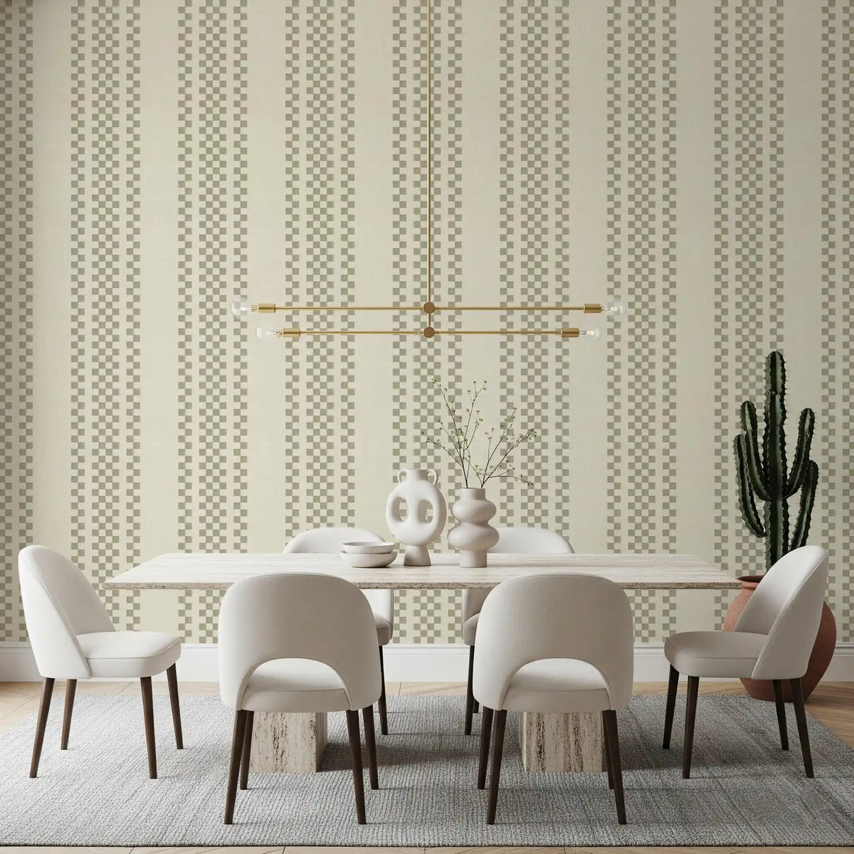 Ticking Checker Stripes - Sage Wallpaper⁠
