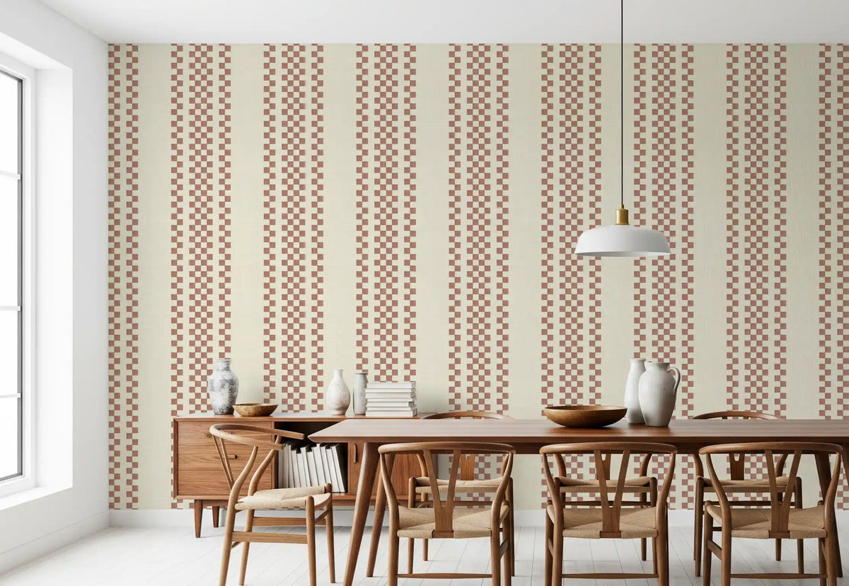 Ticking Checker Stripes - Terracotta Wallpaper⁠