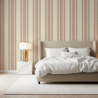 Ticking Checker Stripes - Terracotta Wallpaper⁠
