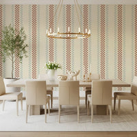 Ticking Checker Stripes - Terracotta & Watery Wallpaper⁠