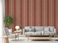 Ticking Checker Stripes - Terracotta Canvas Wallpaper⁠