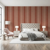 Ticking Checker Stripes - Terracotta Canvas Wallpaper⁠
