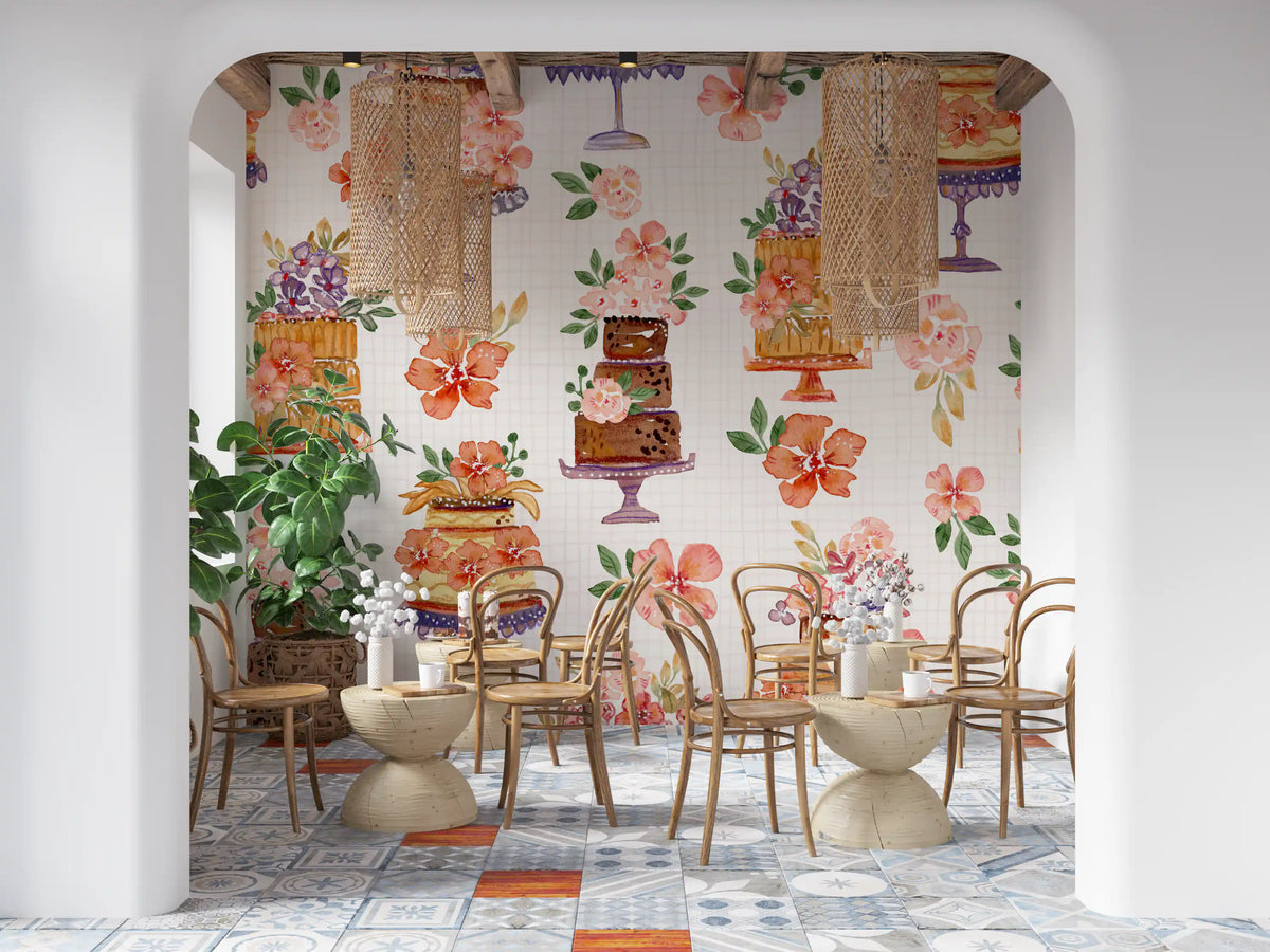 Floral Cake Celebration Wall Mural