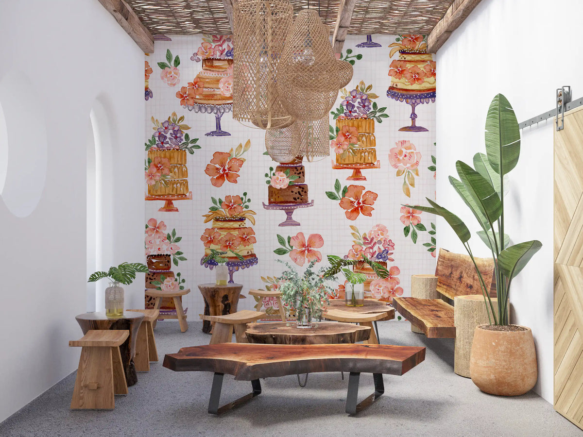Floral Cake Celebration Wall Mural