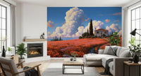 Tuscan Poppy Meadow Villa Wall Mural