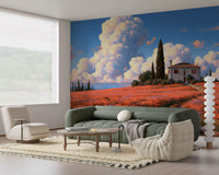 Tuscan Poppy Meadow Villa Wall Mural