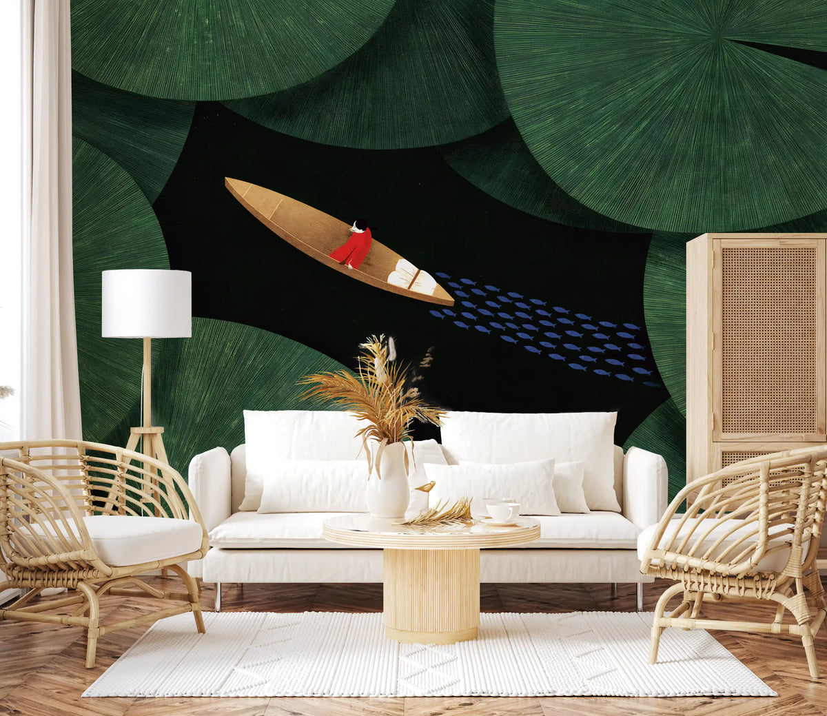 Lone Traveler Amidst Green Lily Pads Wall Mural
