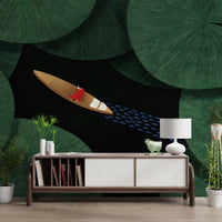 Lone Traveler Amidst Green Lily Pads Wall Mural