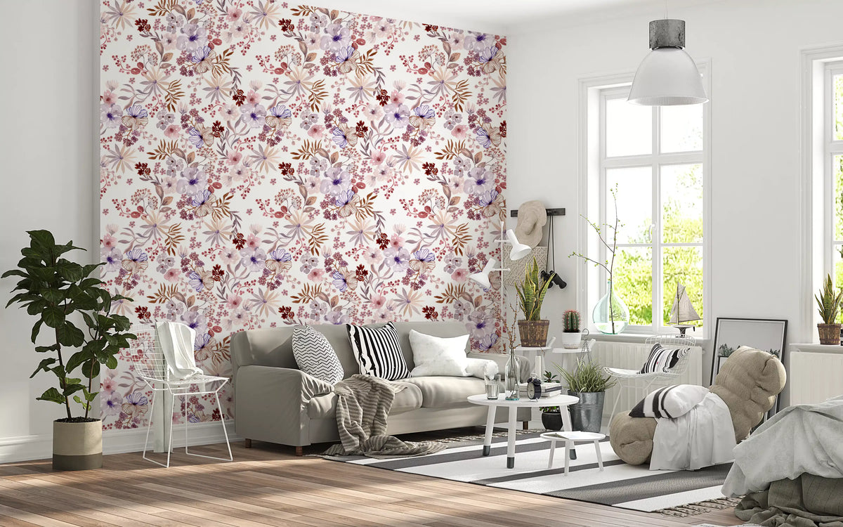 Boho Mauve Botanical Sketch Wallpaper⁠