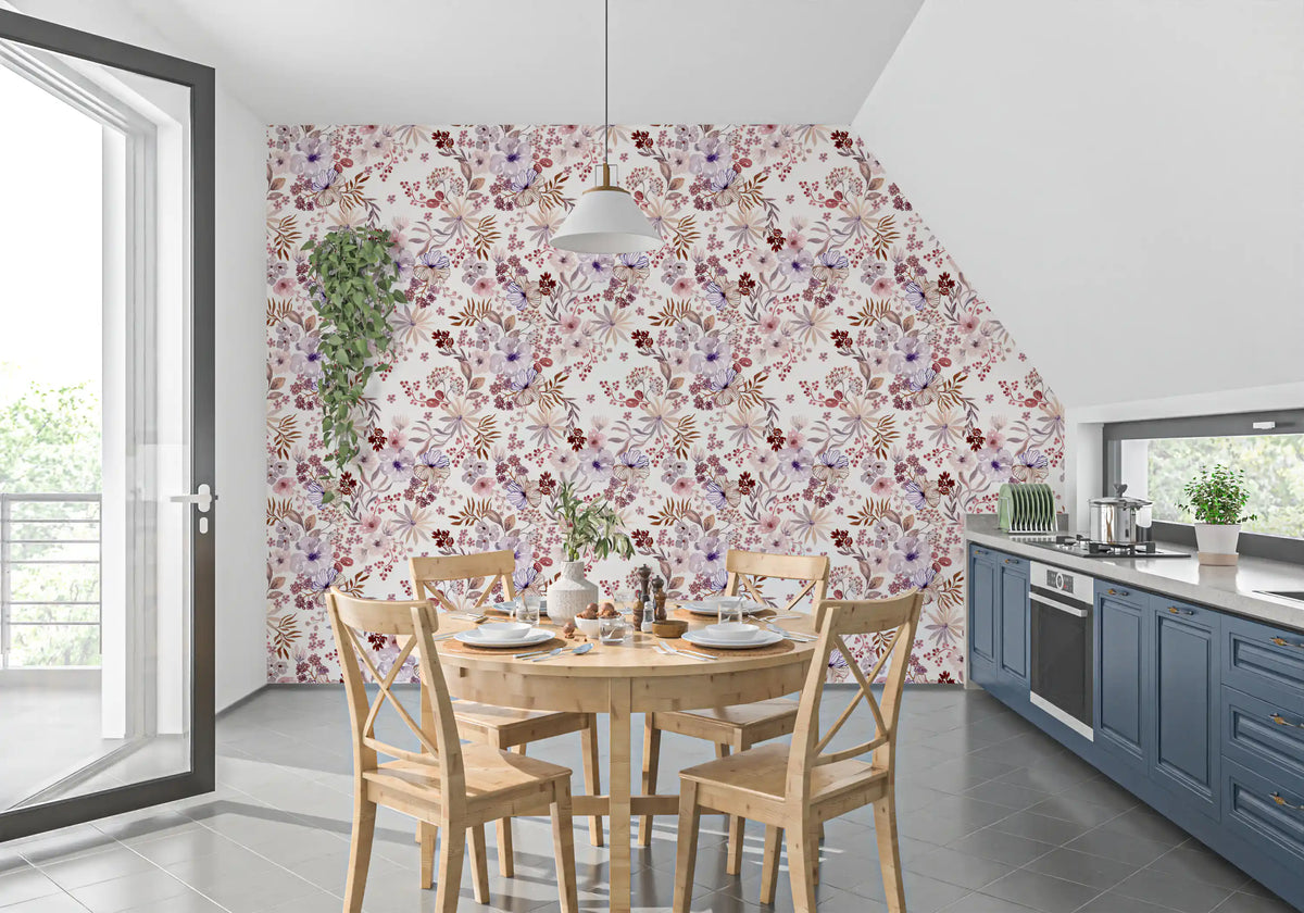 Boho Mauve Botanical Sketch Wallpaper⁠