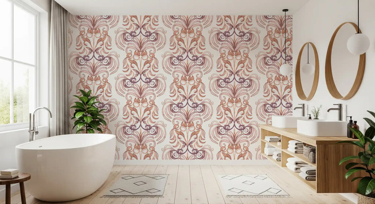Soft Watercolor Damask Swirls Wallpaper⁠