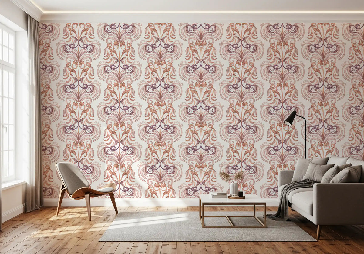 Soft Watercolor Damask Swirls Wallpaper⁠