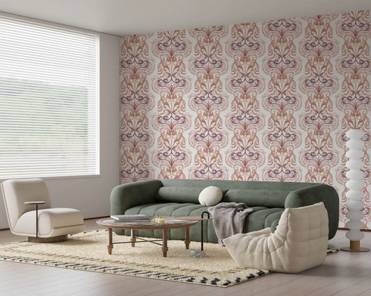 Soft Watercolor Damask Swirls Wallpaper⁠