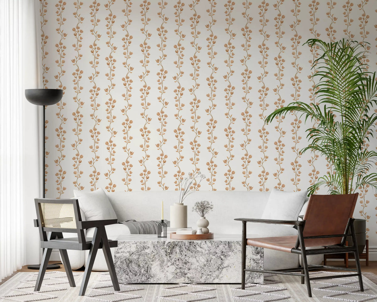 Serene Beige Botanical Vines Wallpaper⁠