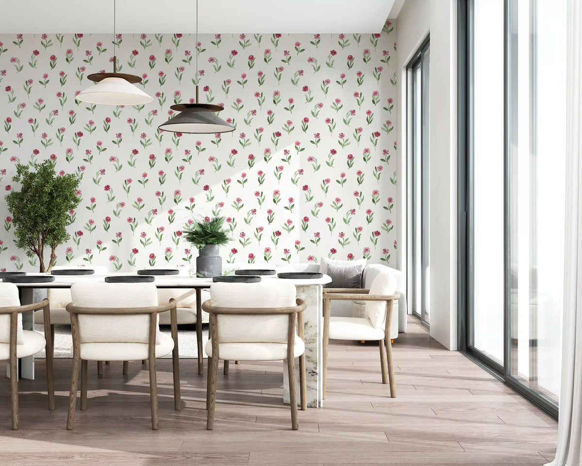 Minimalist Botanical Rose Sprigs Wallpaper⁠