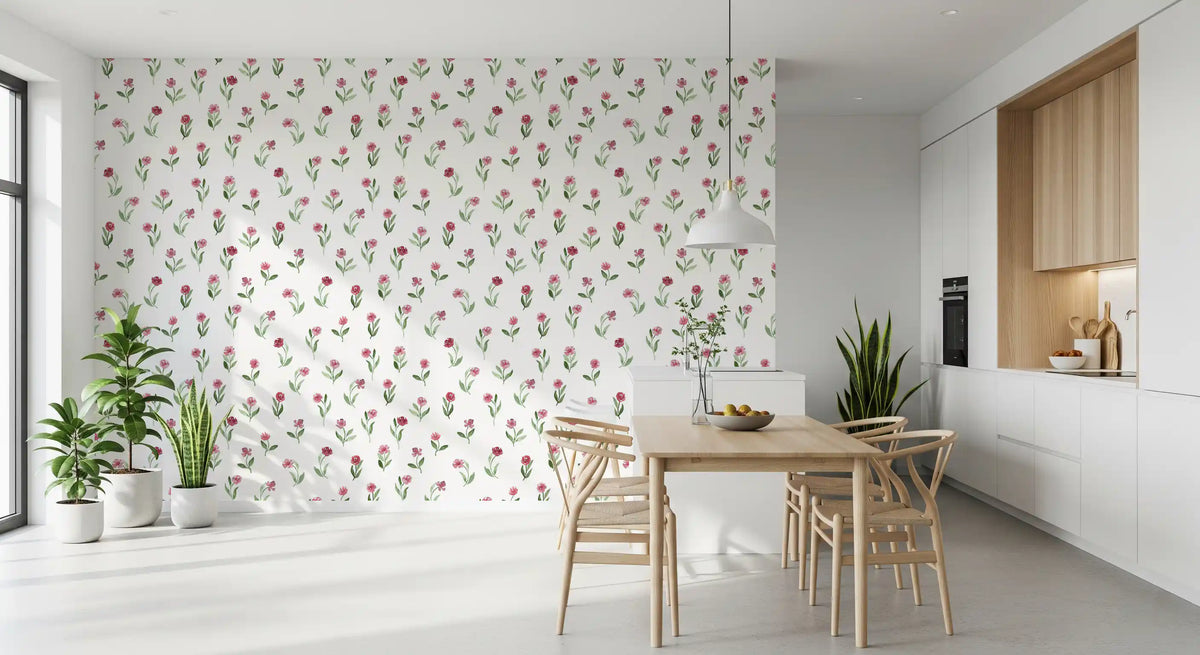 Minimalist Botanical Rose Sprigs Wallpaper⁠