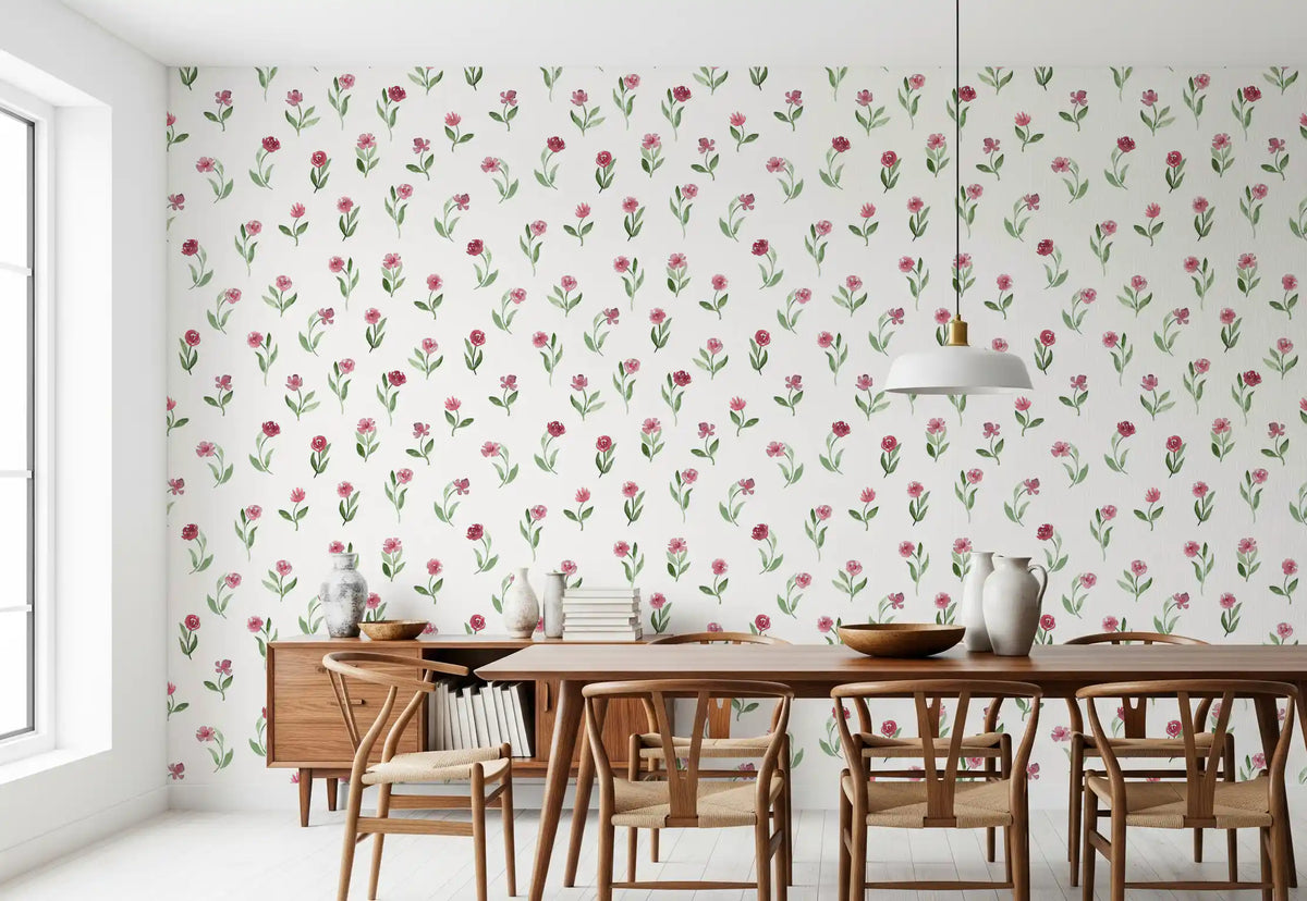 Minimalist Botanical Rose Sprigs Wallpaper⁠