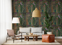 Dark Botanical Meadow Tapestry Wallpaper⁠