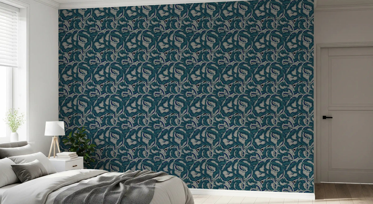 Textured Teal Waves Wallpaper⁠