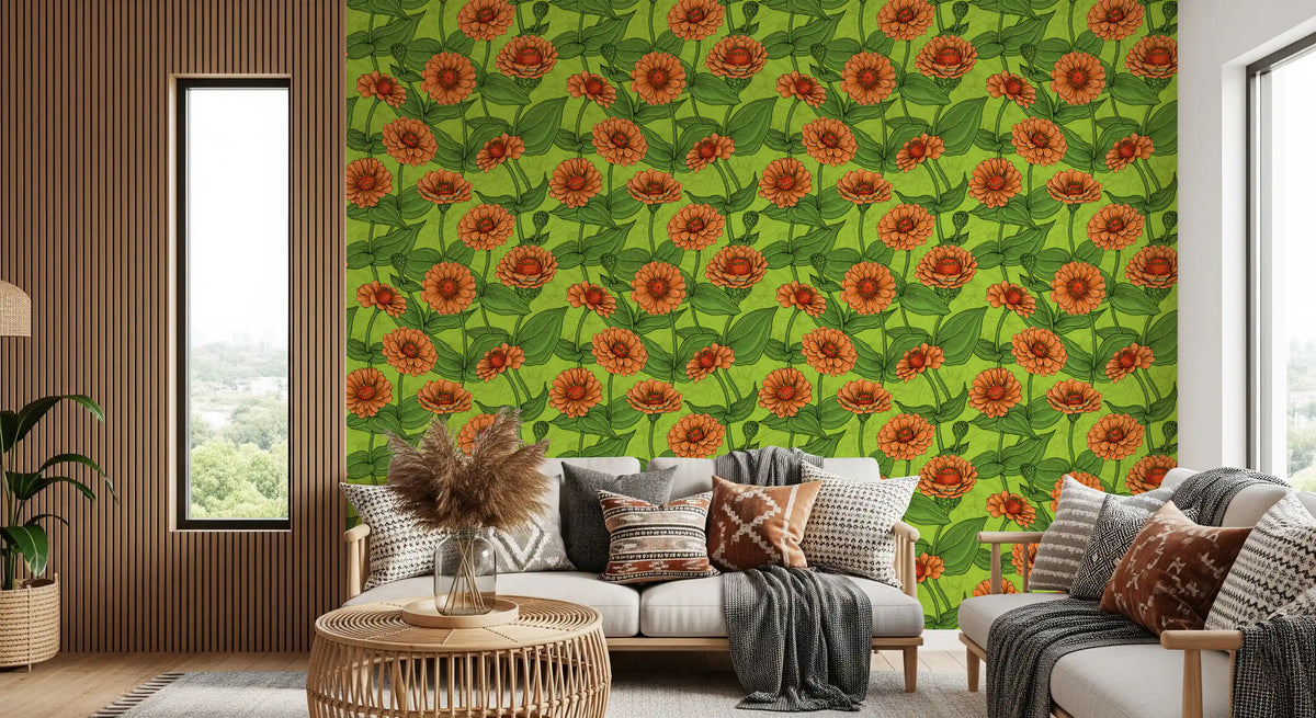Vibrant Orange Zinnia Garden Wallpaper⁠