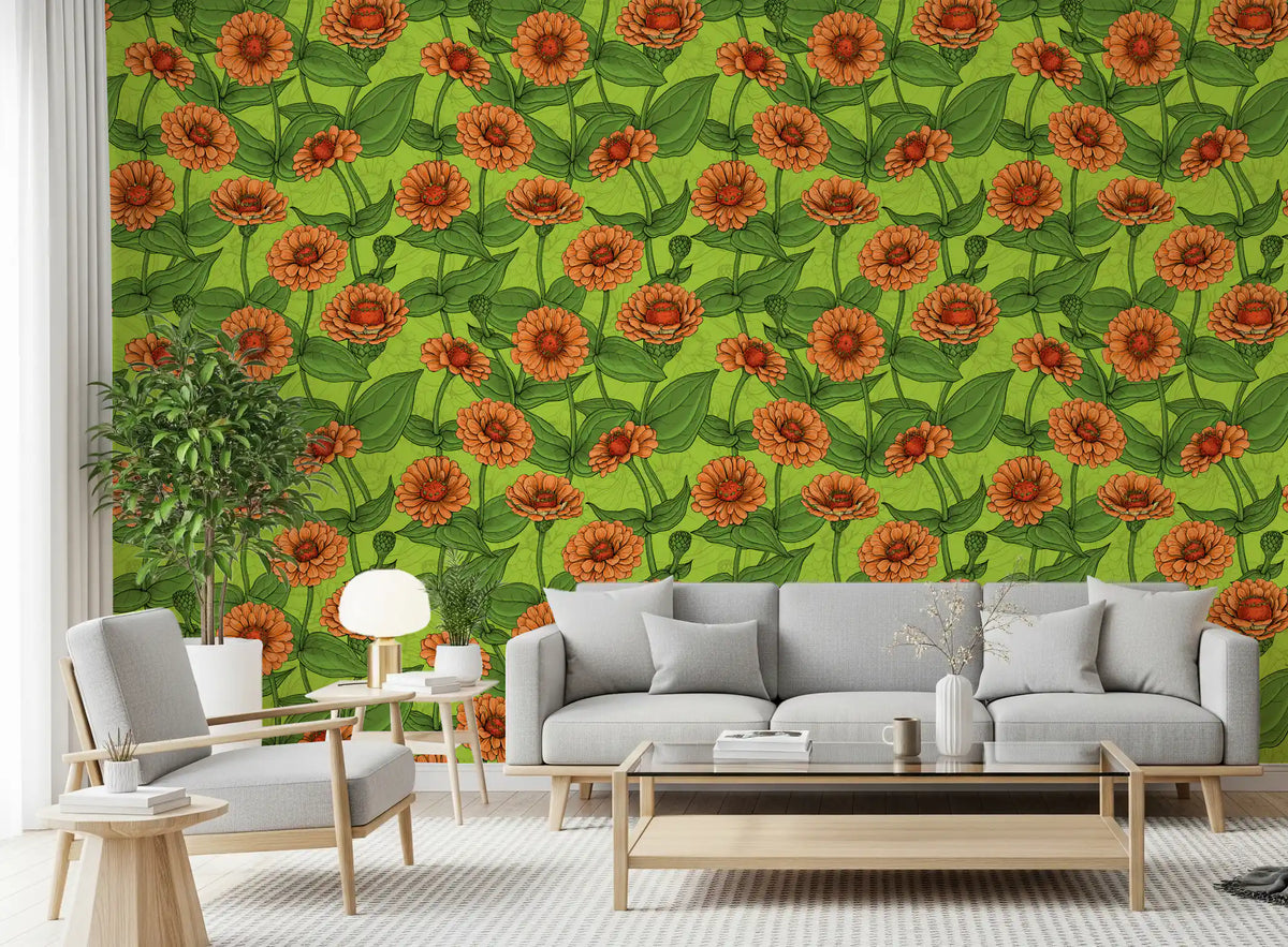 Vibrant Orange Zinnia Garden Wallpaper⁠