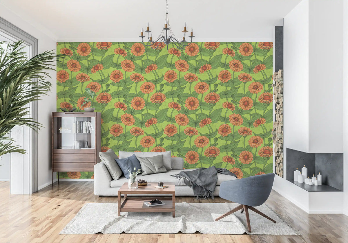 Vibrant Orange Zinnia Garden Wallpaper⁠