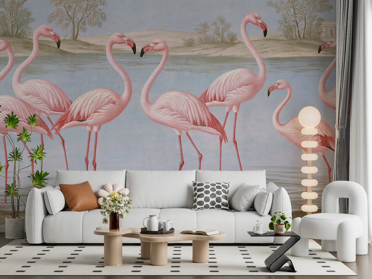 Flamingo Oasis Riverside Scene Wall Mural