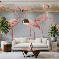 Flamingo Oasis Riverside Scene Wall Mural