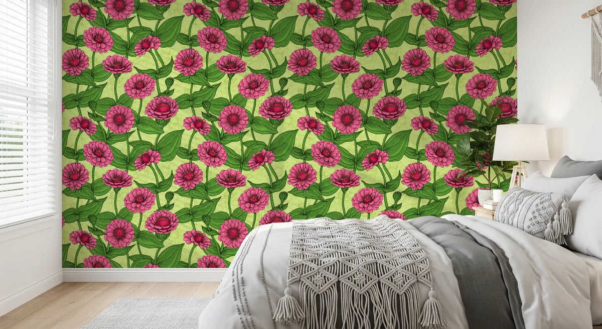 Garden Zinnia Botanical Illustration Wallpaper⁠