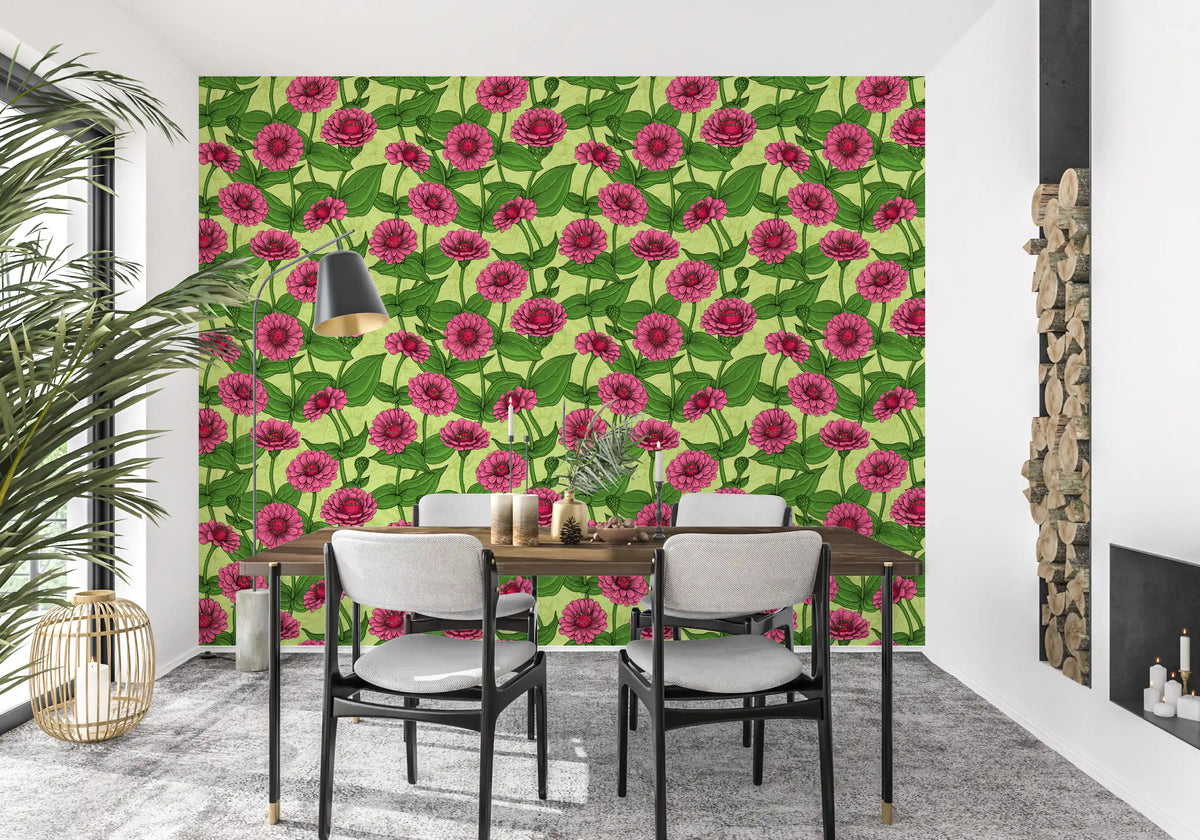 Garden Zinnia Botanical Illustration Wallpaper⁠