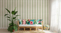 Green and White Stripe Linen Look Texture Wallpaper⁠