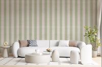 Green and White Stripe Linen Look Texture Wallpaper⁠
