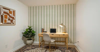Green and White Stripe Linen Look Texture Wallpaper⁠