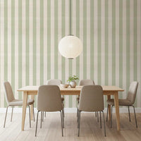 Green and White Stripe Linen Look Texture Wallpaper⁠