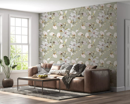 Magnolias on Sage Wallpaper⁠
