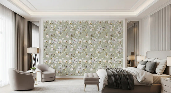 Magnolias on Sage Wallpaper⁠