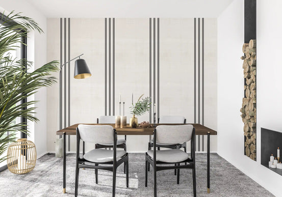 Black Stripes Linen Look Texture Wallpaper⁠