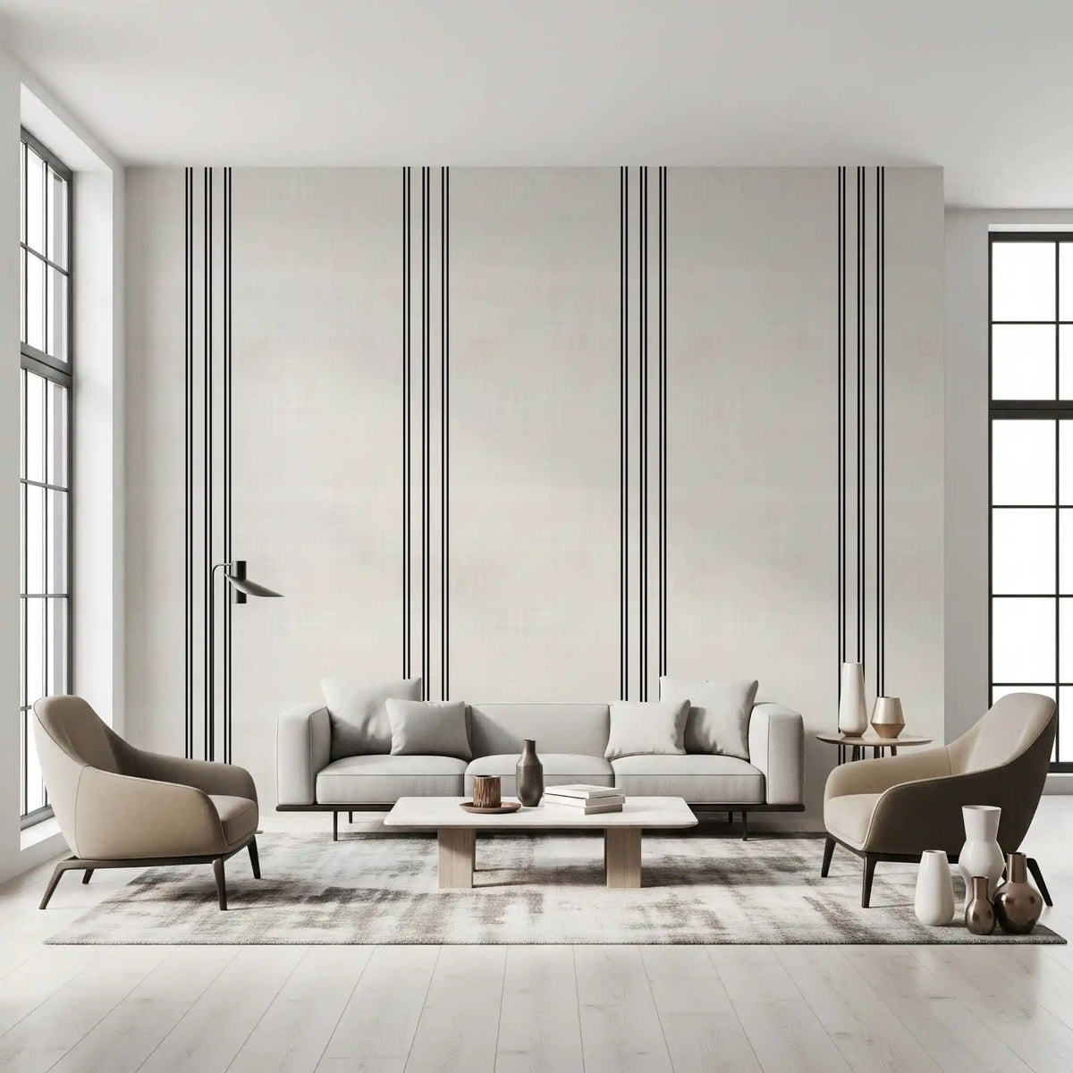 Black Stripes Linen Look Texture Wallpaper⁠