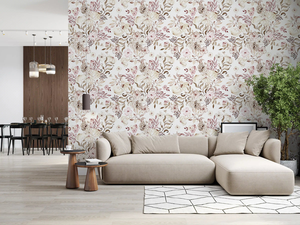 Blush and Ivory Watercolor Subtle Garden Wallpaper⁠