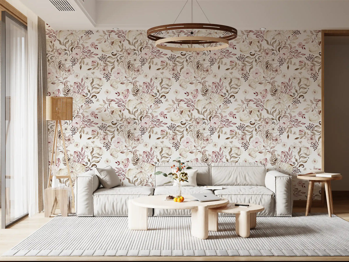 Blush and Ivory Watercolor Subtle Garden Wallpaper⁠