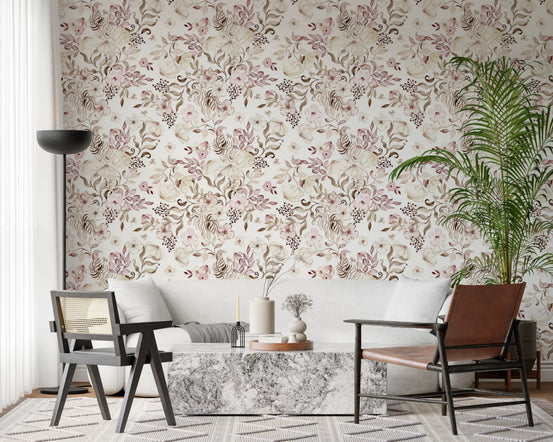 Blush and Ivory Watercolor Subtle Garden Wallpaper⁠