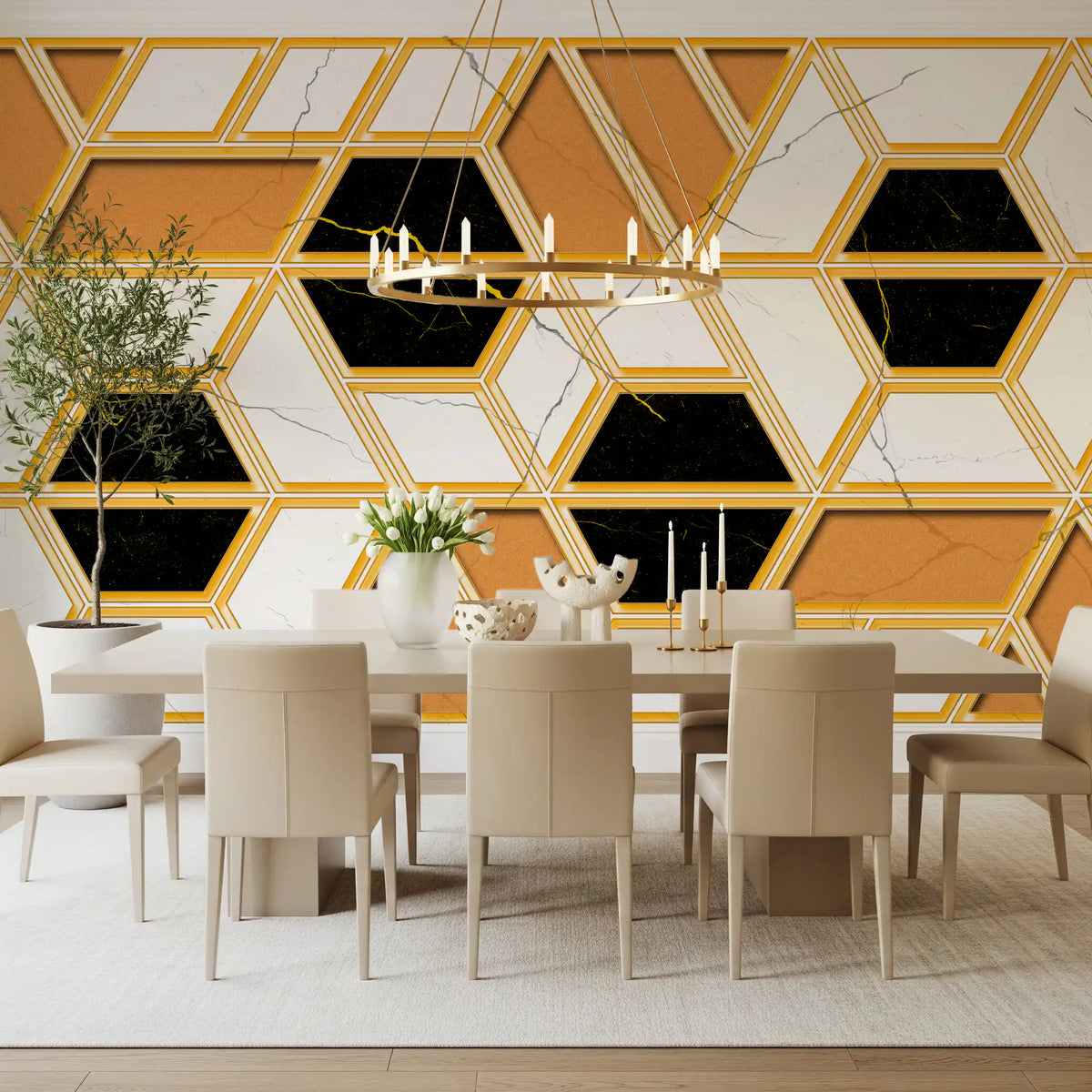 Luxury Gold Geometric Marble Wallpaper Wall Mural