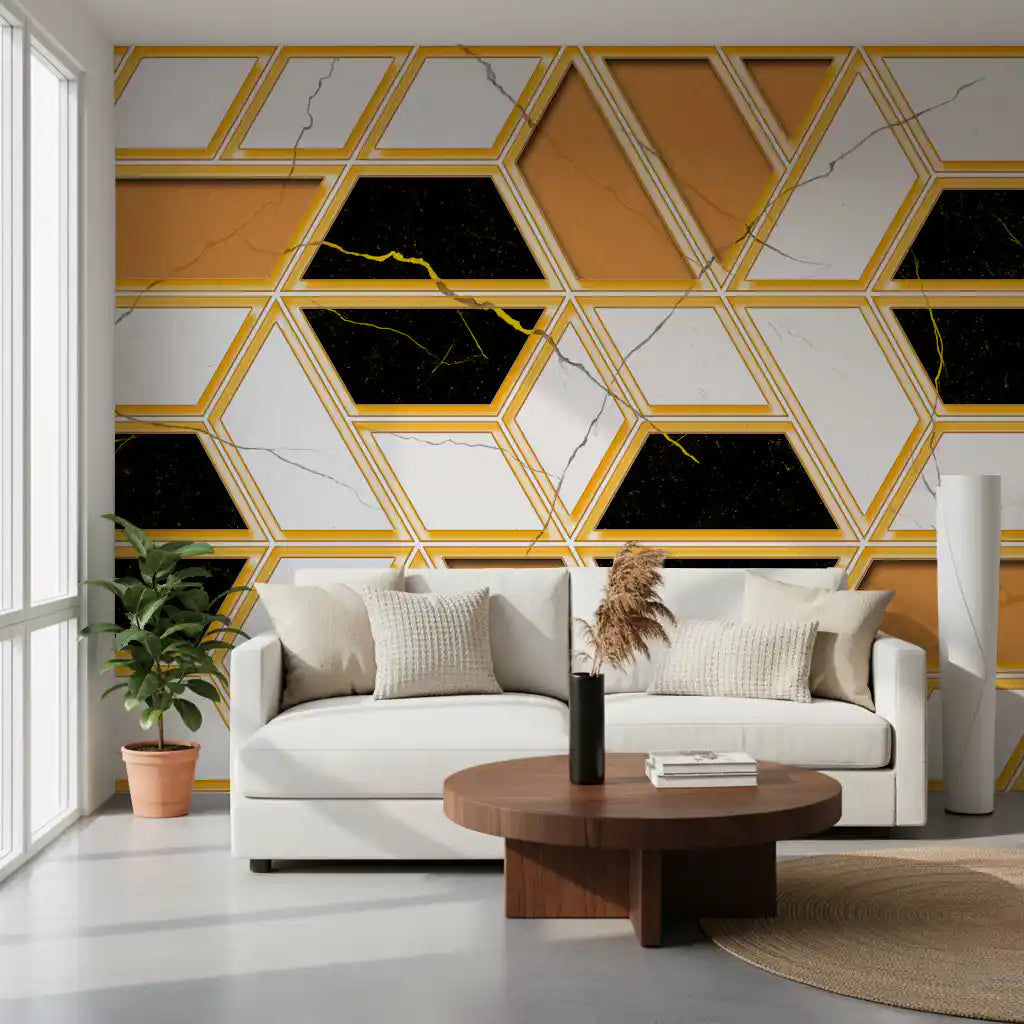 Luxury Gold Geometric Marble Wallpaper Wall Mural