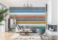 Multicolor Textured Horizontal Stripe Wallpaper Wall Mural