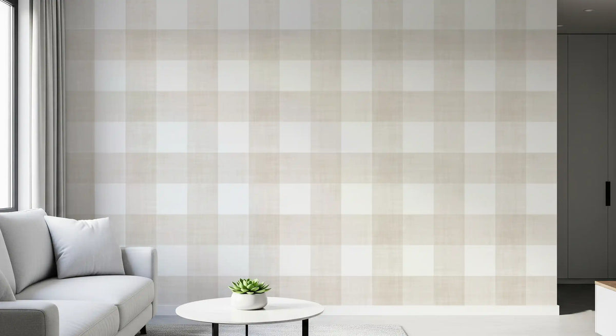 Beige Gingham Plaid Linen Look Texture Wallpaper⁠