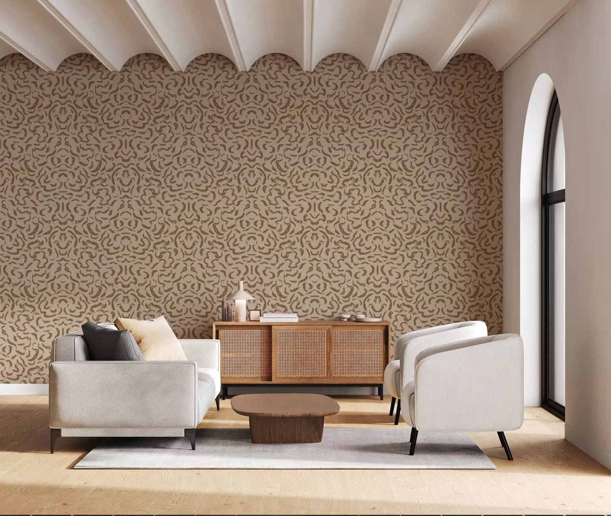 Organic Mocha Brushstroke Pattern Wallpaper⁠