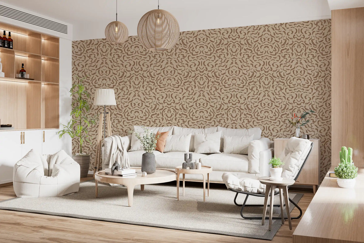 Organic Mocha Brushstroke Pattern Wallpaper⁠
