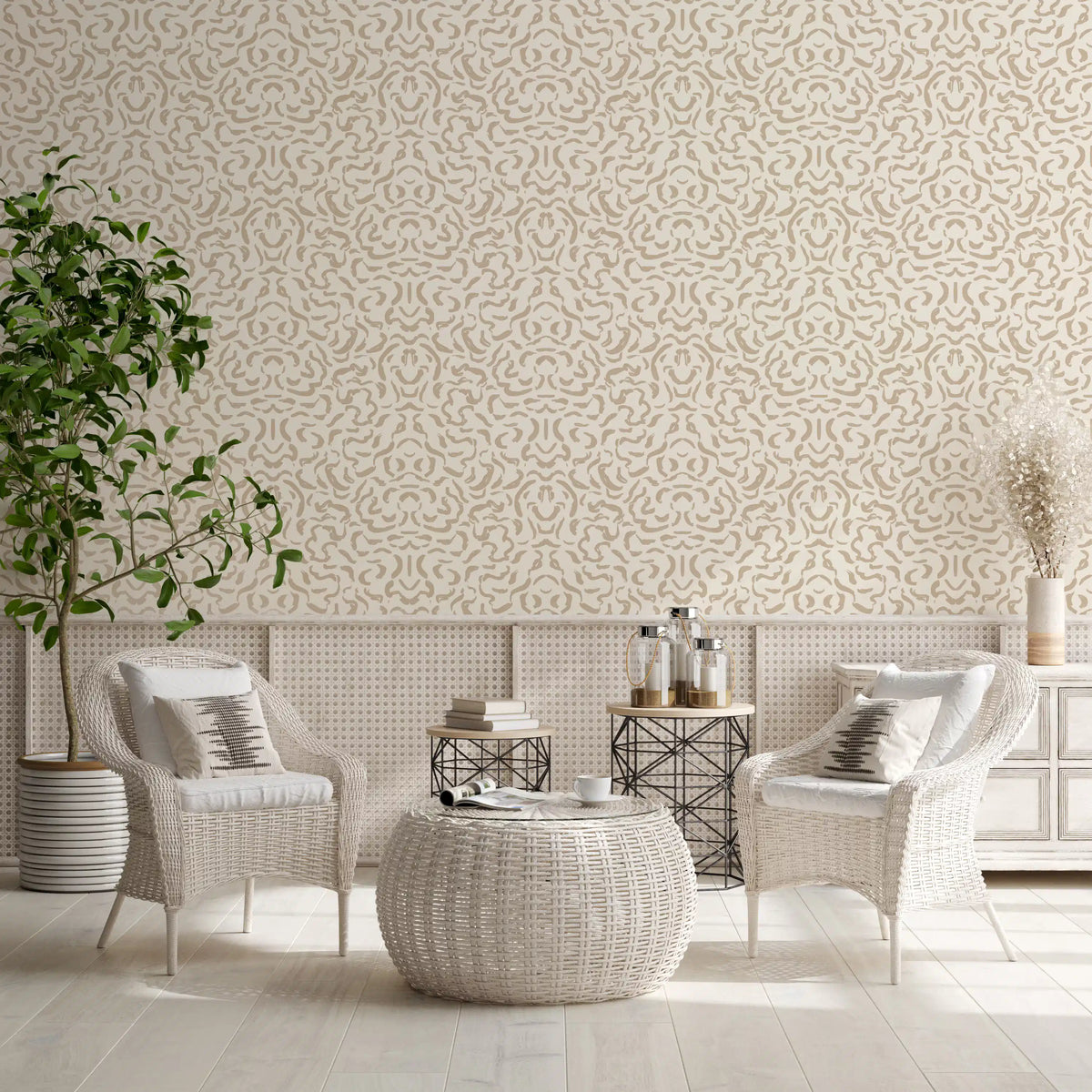 Soft Beige Hand-Drawn Curves Wallpaper⁠